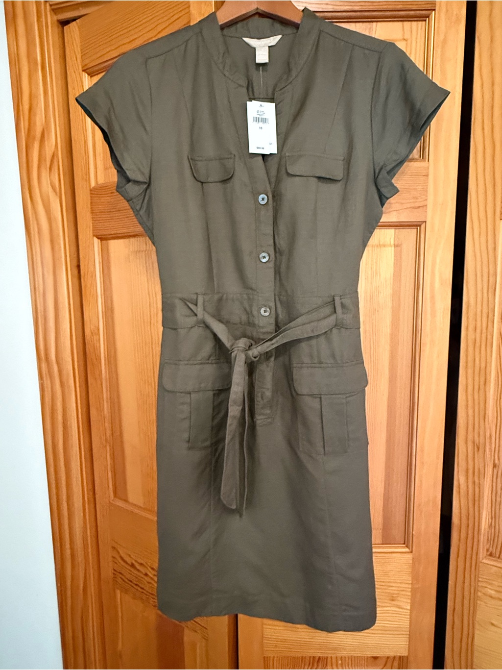 Banana Republic Olive Utility Shirt Dress With Tie Waist